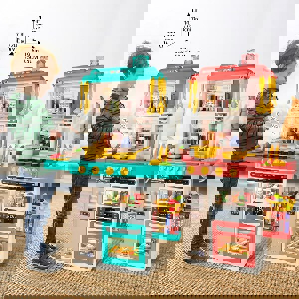 deAO Toys Kitchen Playset Green Kitchen Playset with Realistic Lights and Sounds, Simulated Spray Function