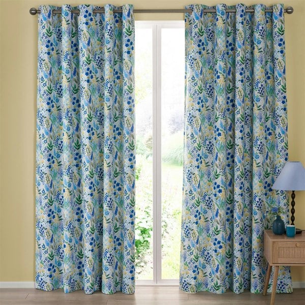Catherine Lansfield Tilly Floral Blue Fully Lined Ready Made Eyelet Curtains
