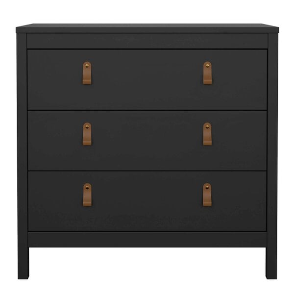 Wyld Haus Wildberry Matt Black Chest 3 Drawers Leather Handles