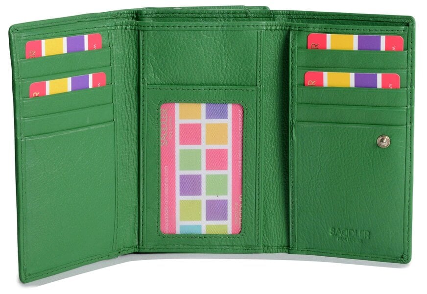SADDLER Compact Trifold Leather Purse "Eleanor" – Handmade by Saddler | RFID Protected & Gift Boxed | 10 Card Slots & Rear Zip Coin Pocket