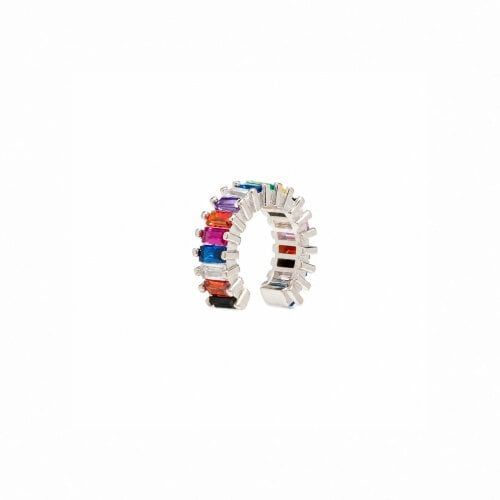 Spero London Rainbow Baguette Sterling Silver Ear Cuff