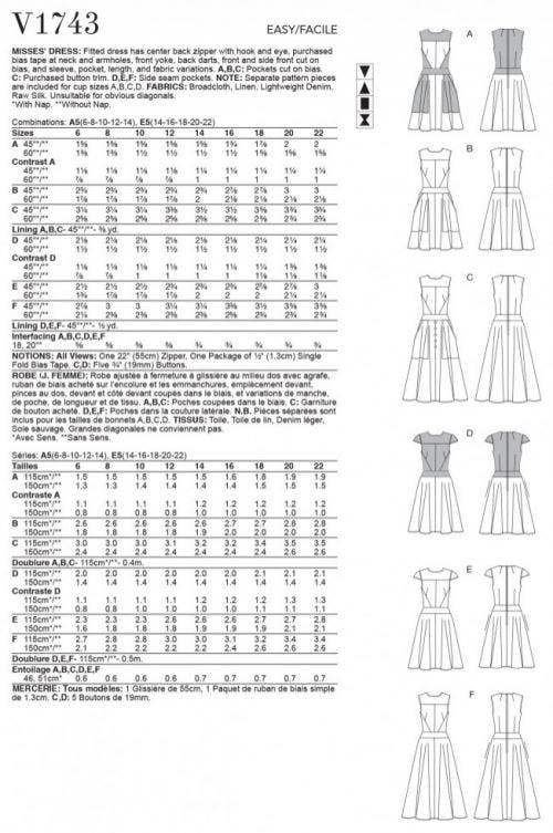 Vogue Sewing Pattern 1743, Dresses for Women, A5 (6-8-10-12-14) - Easy