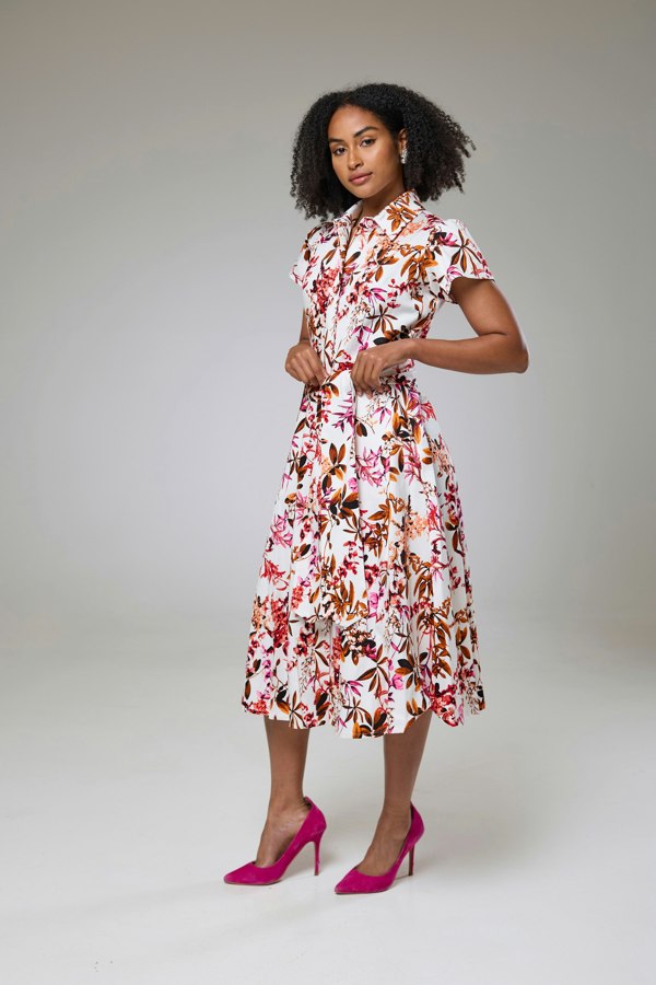 Isha's Timeless collection Blooming Pink Flora Short Sleeve Shirt Dress