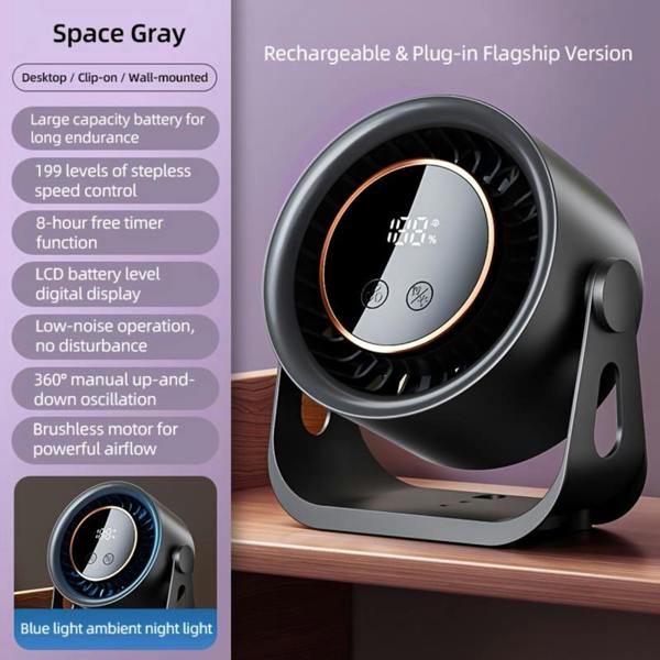 Dyzi Digital Display Desktop Fan 199 Speed Rechargeable Wall Mount Fan