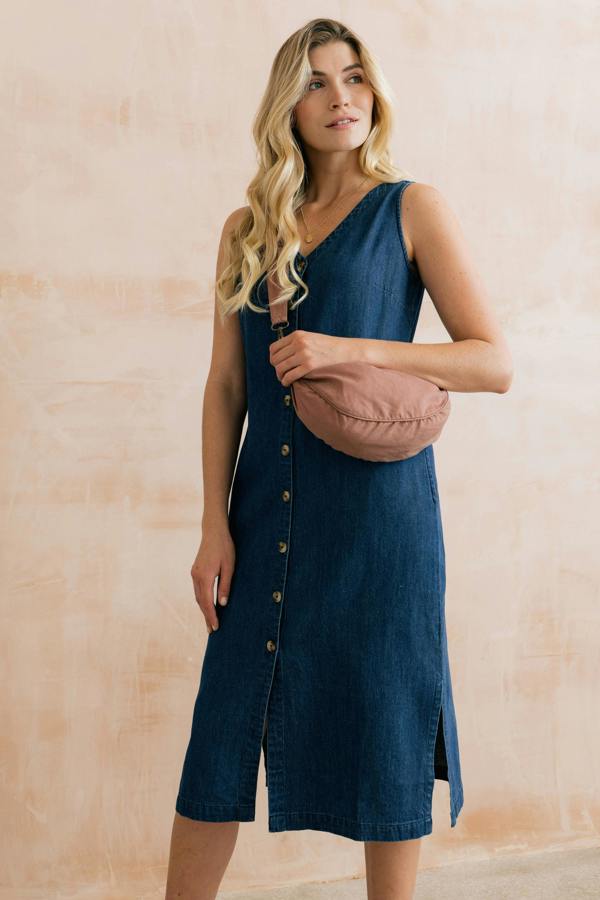 Lily & Me Erica Button Through Denim Midi Dress