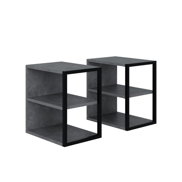Decortie Modern Echo Set of 2 Sofa End Tables, 3-Tier Side Table with Metal Frame for Bedroom, Living Room 2-Pack Set