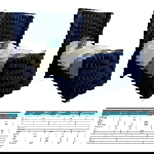 Casa Magna Parma Wide Curved Winged Upholstered Soft Velvet Bed Frame - Blue