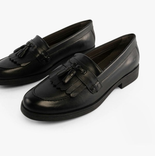 GEOX JR AGATA Girls Moccasin Tassel School Shoes Black