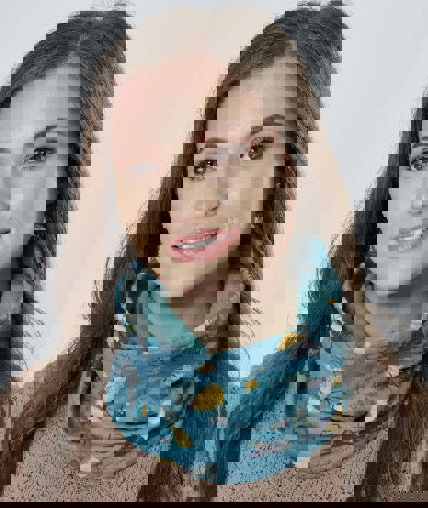 Antonia York Snood | Esme Teal Blue Printed Jersey Loose Fit Neck Warmer with Soft Brushed Fleecy Back