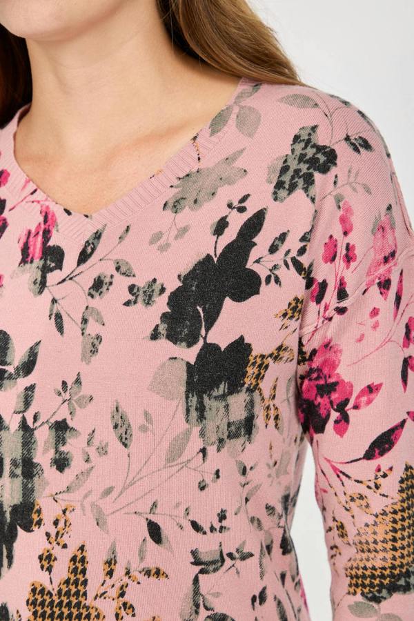 Mudflower Floral Print V-Neck Lightweight Knit Jumper