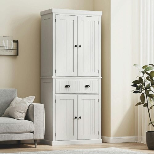 Wyld Haus Ellu Soso Wooden White Kitchen Storage Cabinet With Drawer And Adjustable Shelves