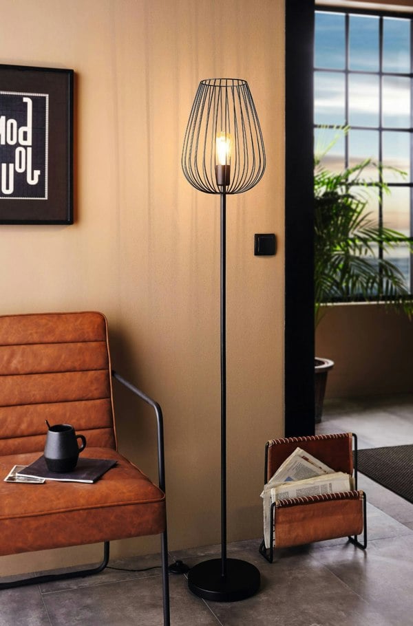 EGLO Newtown 1-Light Vintage Caged Floor Lamp In Black