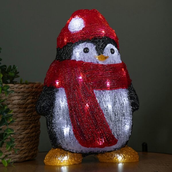 Samuel Alexander 30cm Light up Acrylic Christmas Penguin with Scarf and 30 White LEDs