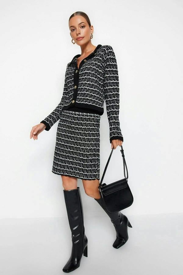 WOVCOR 2-Piece Soft Texture Knit Cardigan & Skirt Set
