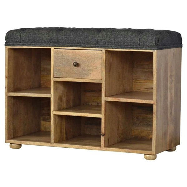 Artisan Furniture Solid Wood Black Tweed 1 Drawer Bench