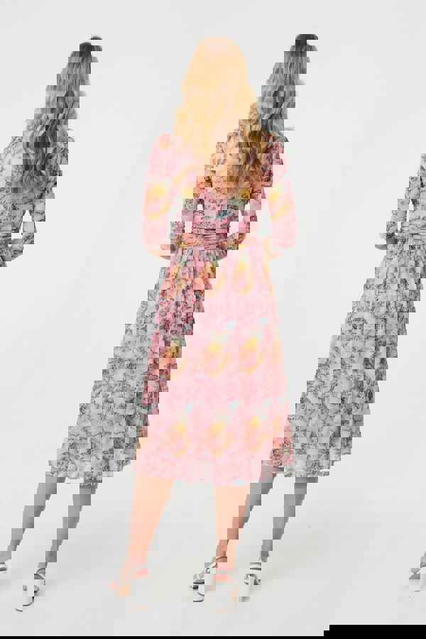 Pink | Printed 3/4 Sleeve Wrap Midi Dress
