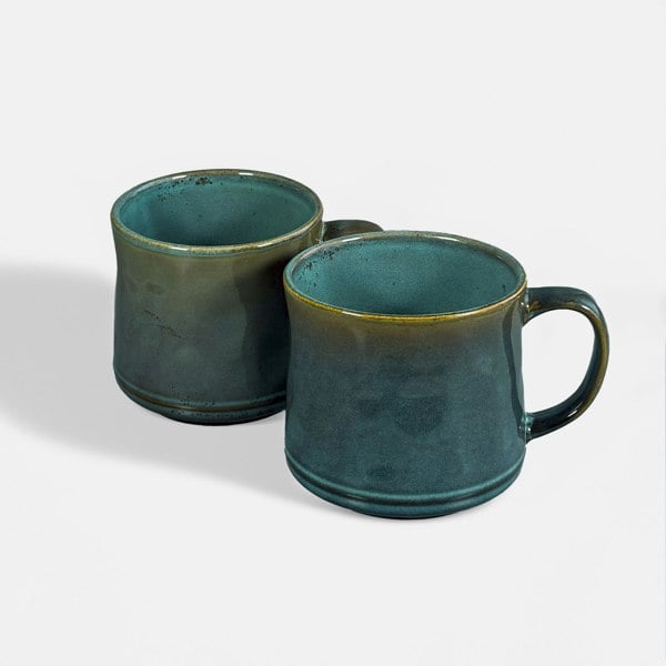 Scandi Home Set of 2 600ml Terra Fusion Reactive Glaze Teal Green Ceramic Mugs