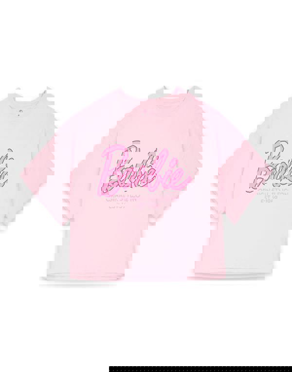 Barbie Womens Pink Logo All Over Print Short Sleeve Long Leg Pyjama Set