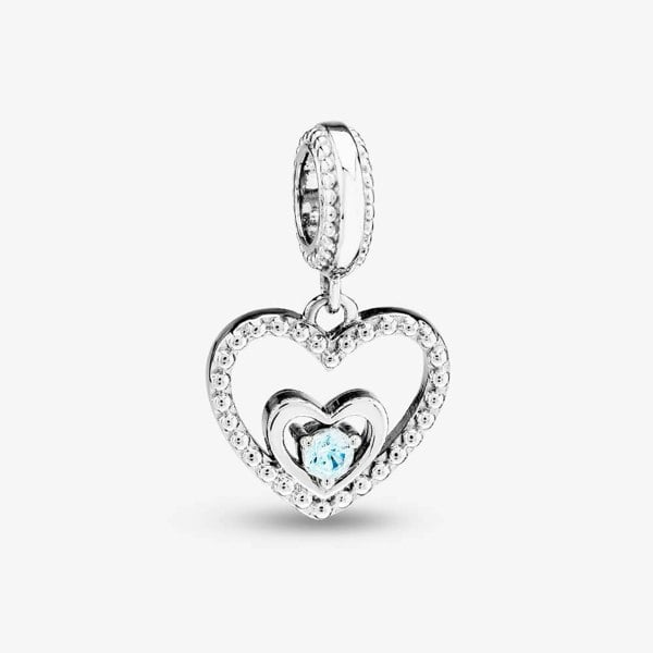 Rosa Lea March Birthstone Heart Dangle Charm AM-2THB004207-Light Blue