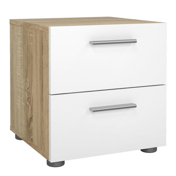 Wyld Haus Daejeon White and Natural Oak Effect Wood Bedside Table 2 Drawers