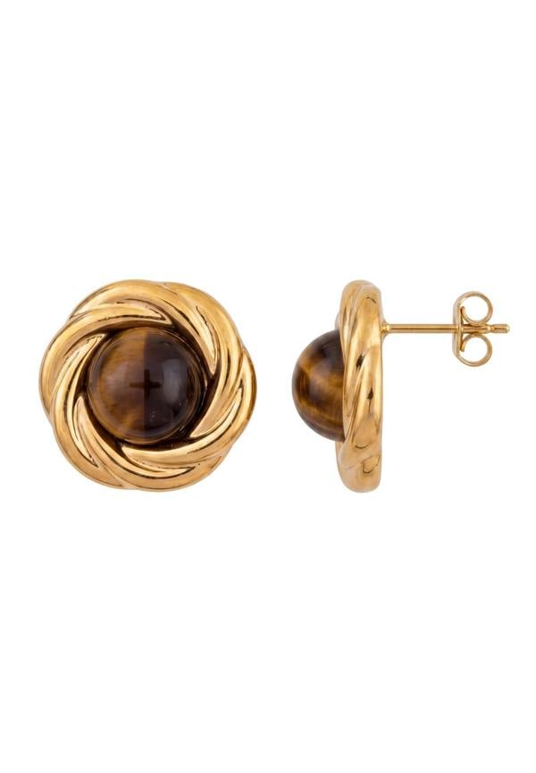 Latelita Dynasty Tigers Eye Knot Stud Earrings Gold