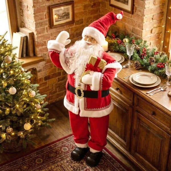 Bobobiy 5ft Life Size Singing Santa Claus, Animated Santa with Rotating Head, Waving Hand, Posable Arms, Sound Touch Activated