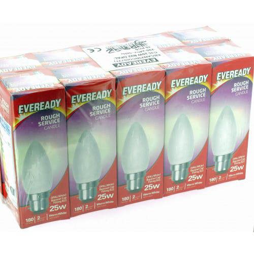 Eveready 10 x Eveready 25W BC Opal Candle Light Bulbs