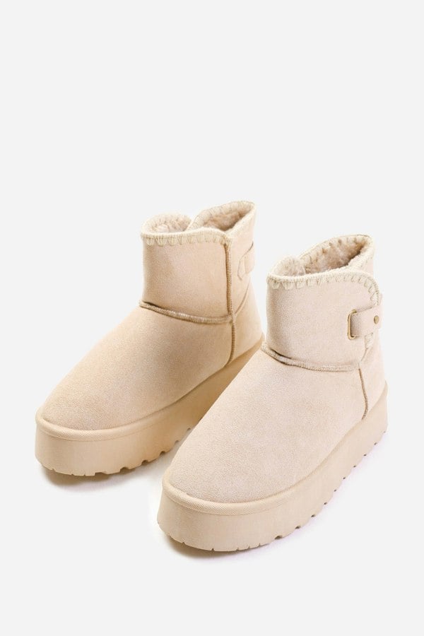 Where's That From Calla Flatform Fur Lining Ankle Boot With Velcro Fastening In Cream Suede