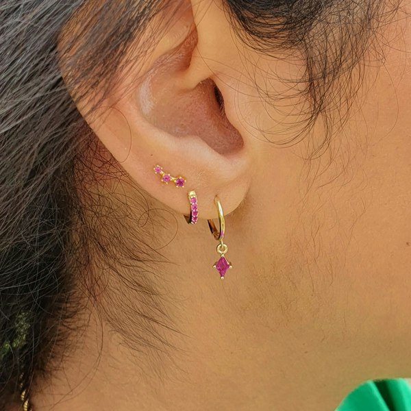 Delicate Ruby July Birthstone Dangle Hoop Earrings