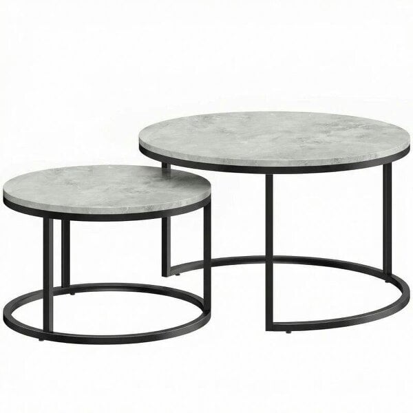 Set of Two Marble-Effect Stacking Tables - Grey
