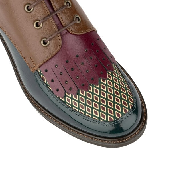 Embassy London Retro Tone - Green & Brown & Purple - Women's Colour-block leather lace-up with signature kiltie detail