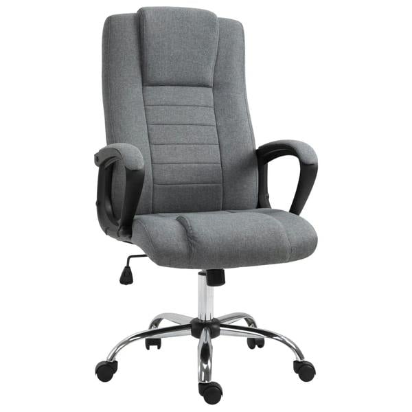 Dark grey linen-look swivel office chair with thick padded seat and back