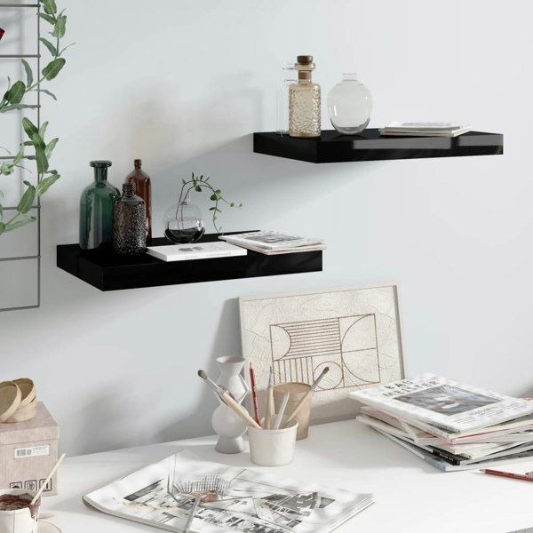 Berkfield Floating Wall Shelves 2 pcs High Gloss Black 40x23x3.8 cm MDF