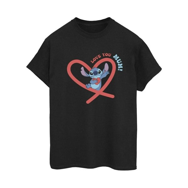 Disney Womens/Ladies Lilo & Stitch Love You Mum Cotton Boyfriend T-Shirt - Black