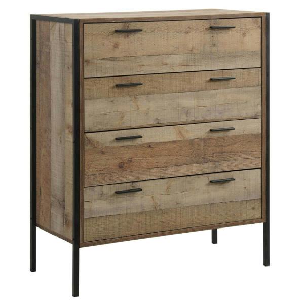 Stretton Rustic Chest 4 Drawers Bedroom Living Room Storage Industrial Oak