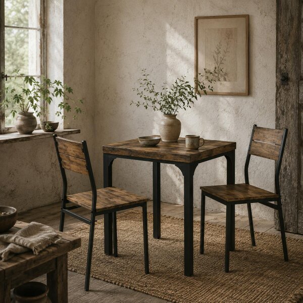Wyld Haus Lulila Wooden Rustic Brown 3 Piece Minimal Dining Table And Chair Set