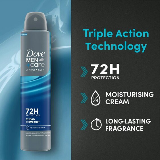 Dove Men+Care 4x Dove Anti-Perspirant Men+Care Advanced Clean Comfort 72H Protection Deo, 200ml