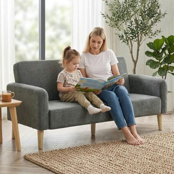 2 Seater Sofa, Velvet Small Couch with 20cm Thick Padding, Wide and Deep Seat, Grey