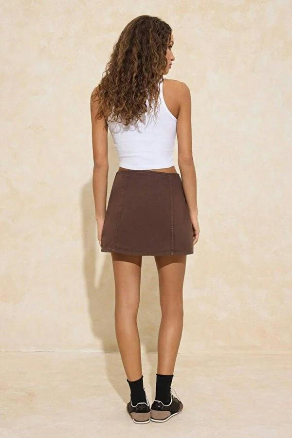 WOVCOR Denim Short Skirt with Slit Detail