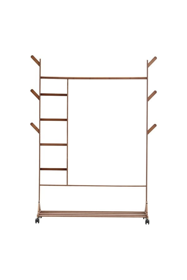 Living and Home Bamboo Clothes Rack with Bottom Shelf Shoe Clothing Storage Organizer