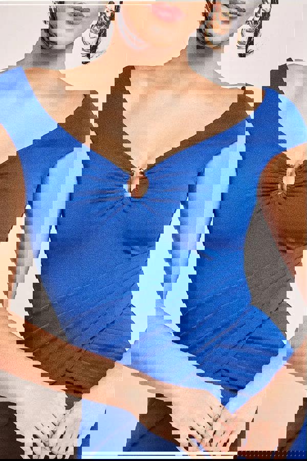 Bardot Pleated Maxi With Metal Trim Maxi Dress - Royalblue DR4306