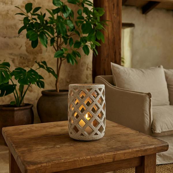Wyld Haus Grey Stone Effect Hurricane Lantern
