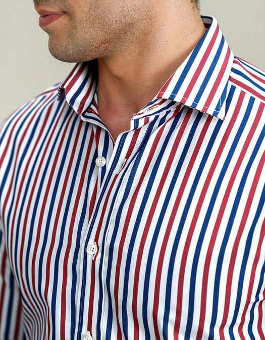 Men's Royal Blue and Red Striped Formal Shirt
