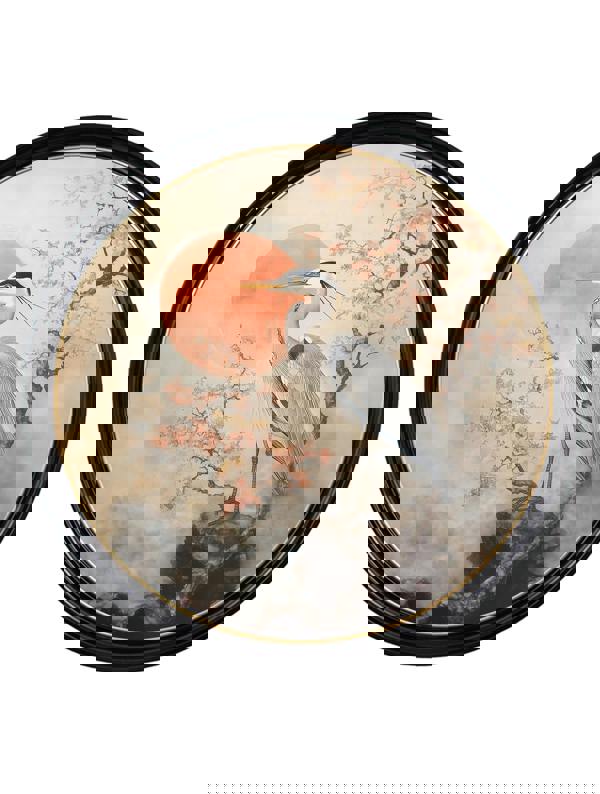 Exceptional Art Japanese Twin Herons - Oxford round frame