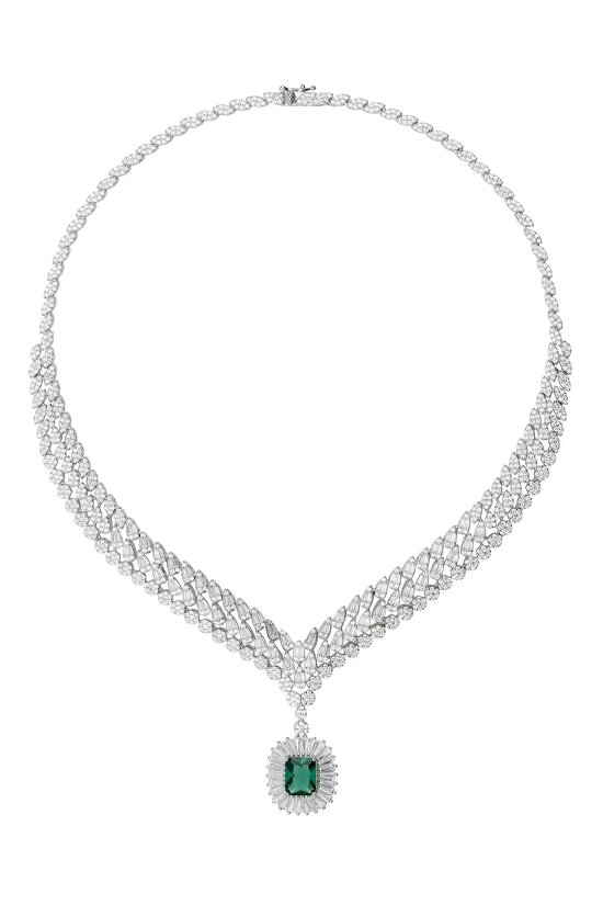 Latelita Countess Statement Emerald Necklace Silver