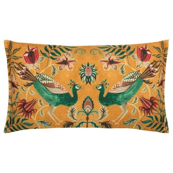 Wylder Holland Park Duo Peacock Rectangular Cushion Cover - Ochre / Claret