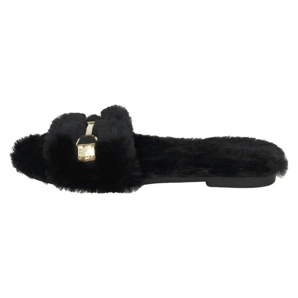 Spot On Ladies Spot On Flat Fur Mule Sliders F00139