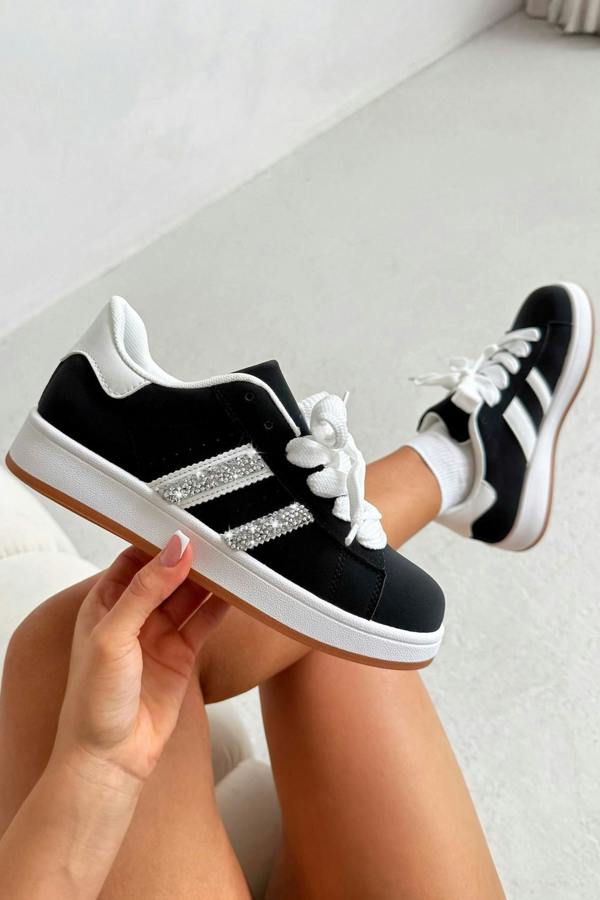 Crystal Stripe Trainers Limited Edition Black featuring twin crystal embellished side stripes