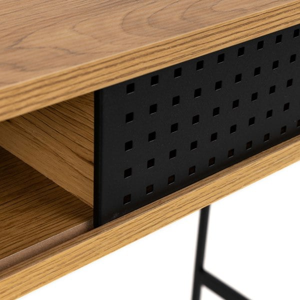 Furniture To Go Angus Office Desk with Sliding Door in Oak & Black
