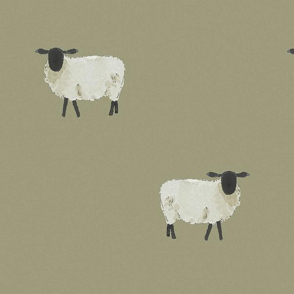 Sophie Allport Sheep Mossbank Green Wallpaper